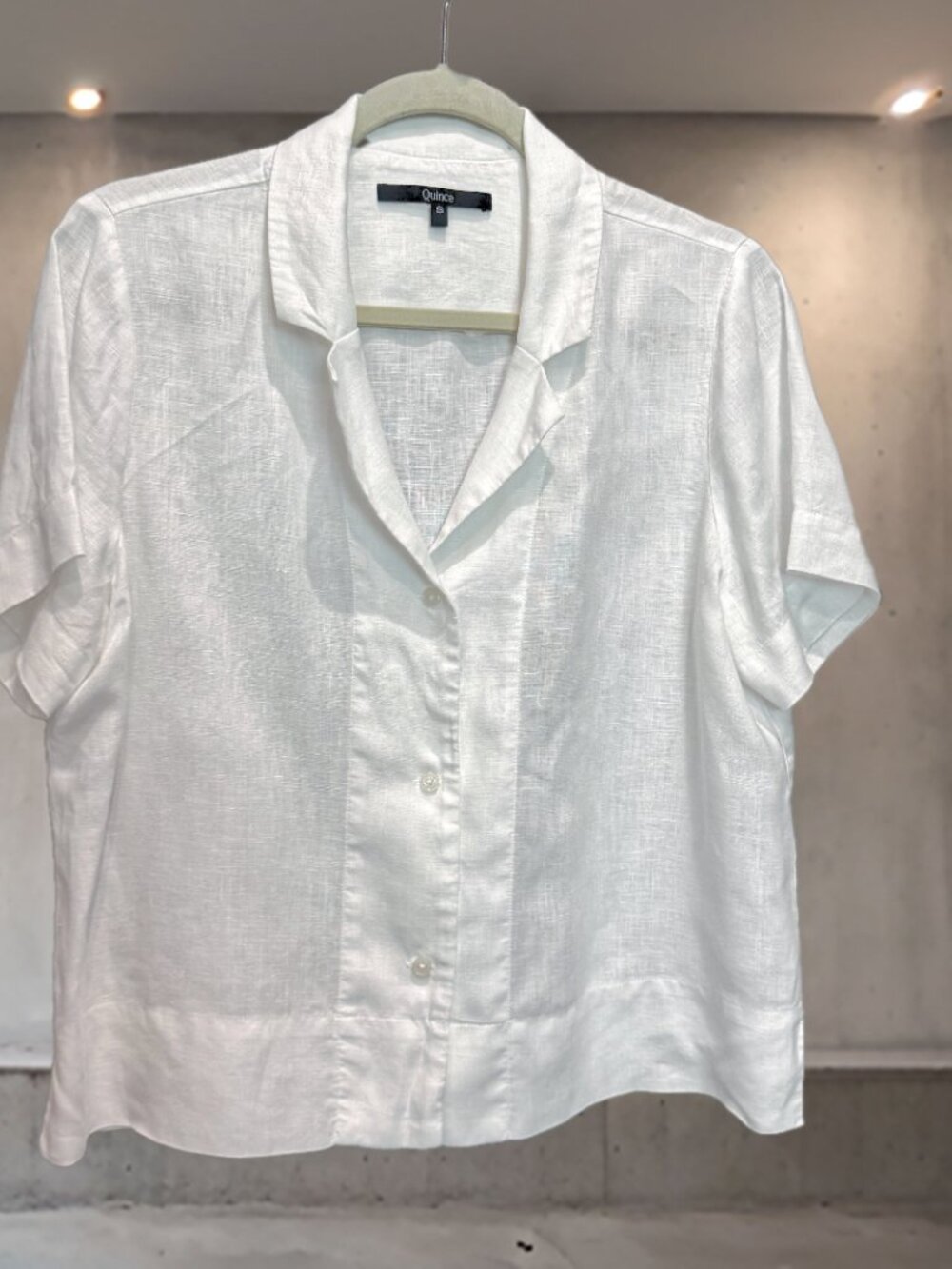 Quince 100% European Linen Short Sleeve Shirt White S Boxy Button Front - Picture 2 of 8